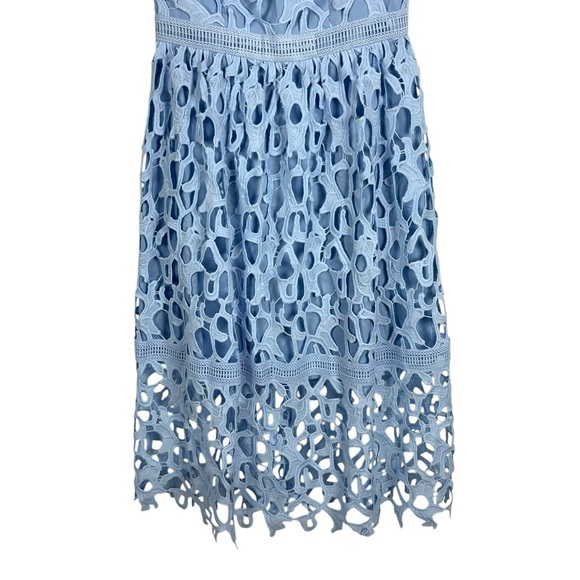 CHI CHI LONDON SKY BLUE GUIPURE FLORAL LACE OFF THE SHOULDER COCKTAIL DRESS - Picture 9 of 15